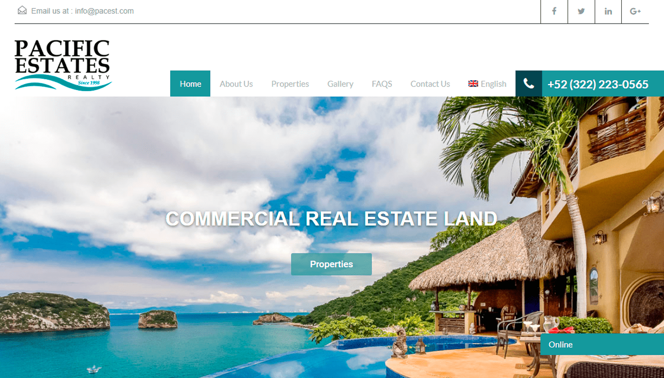 diseño web Pacific Estates Realty puerto vallarta